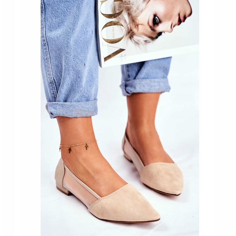 EVE Balerini de dama cu piele de piele intoarsa bej Fibe 2