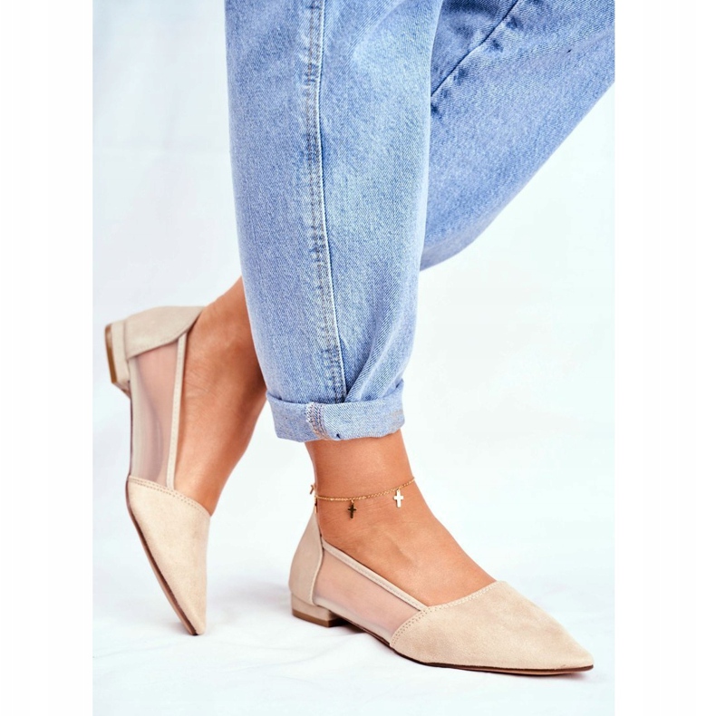 EVE Balerini de dama cu piele de piele intoarsa bej Fibe 1