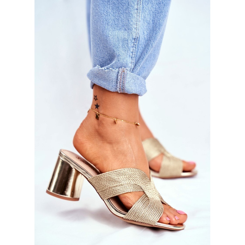 S.Barski Papuci de damă pe toc Slip Gold Guest de aur 1