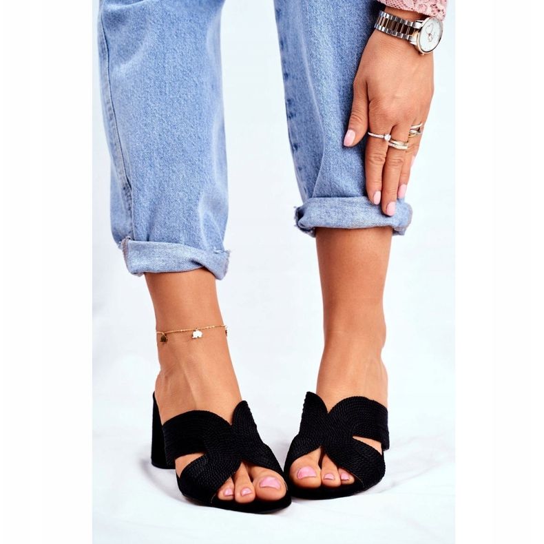 S.Barski Papuci de damă pe toc alunecare negru pentru oaspeți 1