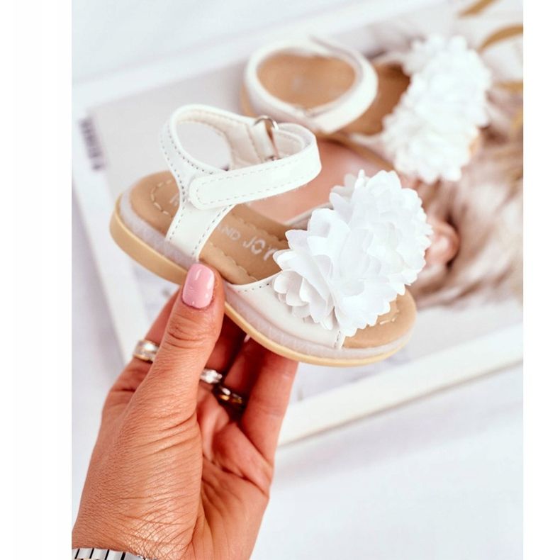 FRROCK Sandale pentru copii cu velcro strălucitor alb Milena 1