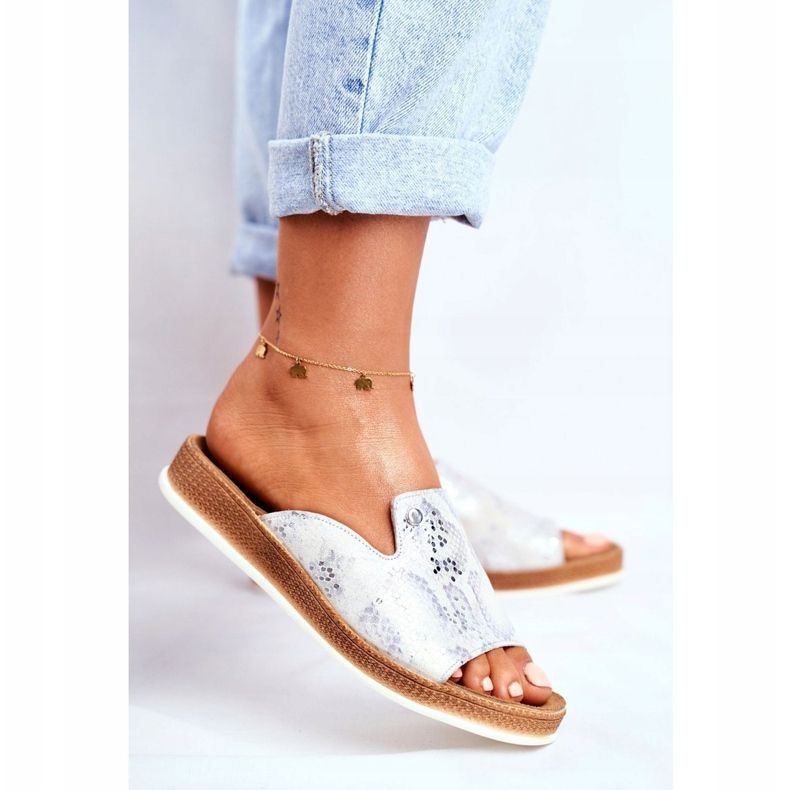 Papuci eleganți din piele de șarpe pentru femei Nicole 2495 Pompey alb 1