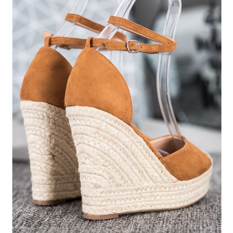 SHELOVET Espadrile înalte pe pană maro 1 SHELOVET Espadrile înalte pe pană maro 1