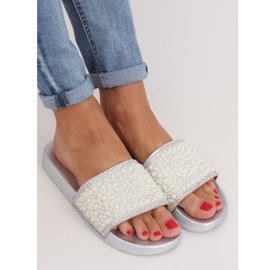 Papuci de argint cu perle BG63 Silver gri 1 Papuci de argint cu perle BG63 Silver gri 1