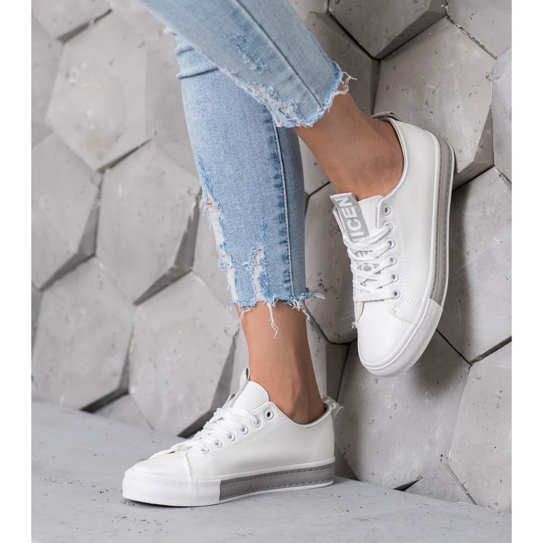 SHELOVET Adidași cu piele ecologică frumos alb 1