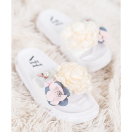 SHELOVET Papuci din piele intoarsa cu flori alb 2