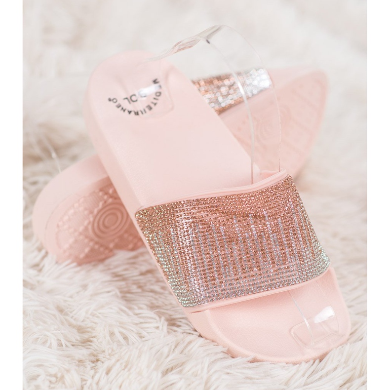 SHELOVET Papuci confortabili cu zirconiu cubic roz 1