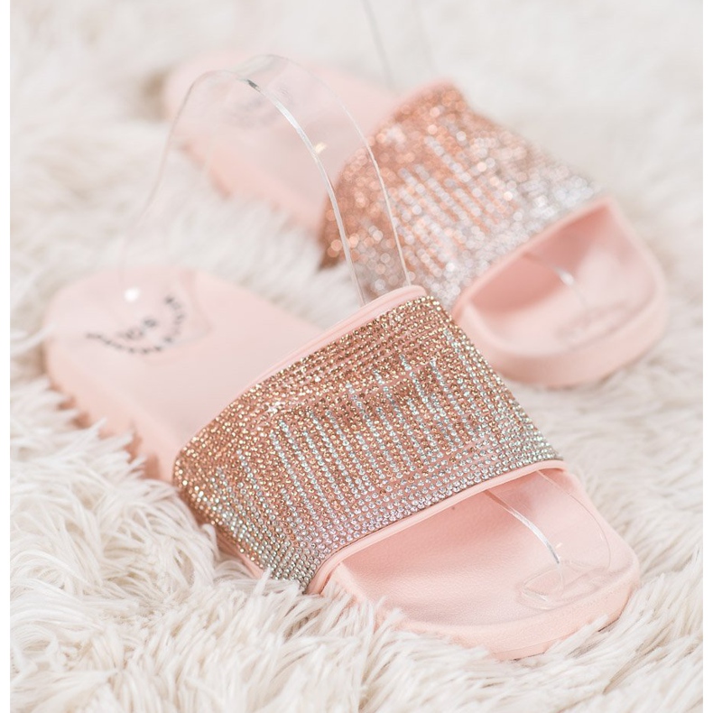 SHELOVET Papuci confortabili cu zirconiu cubic roz 2