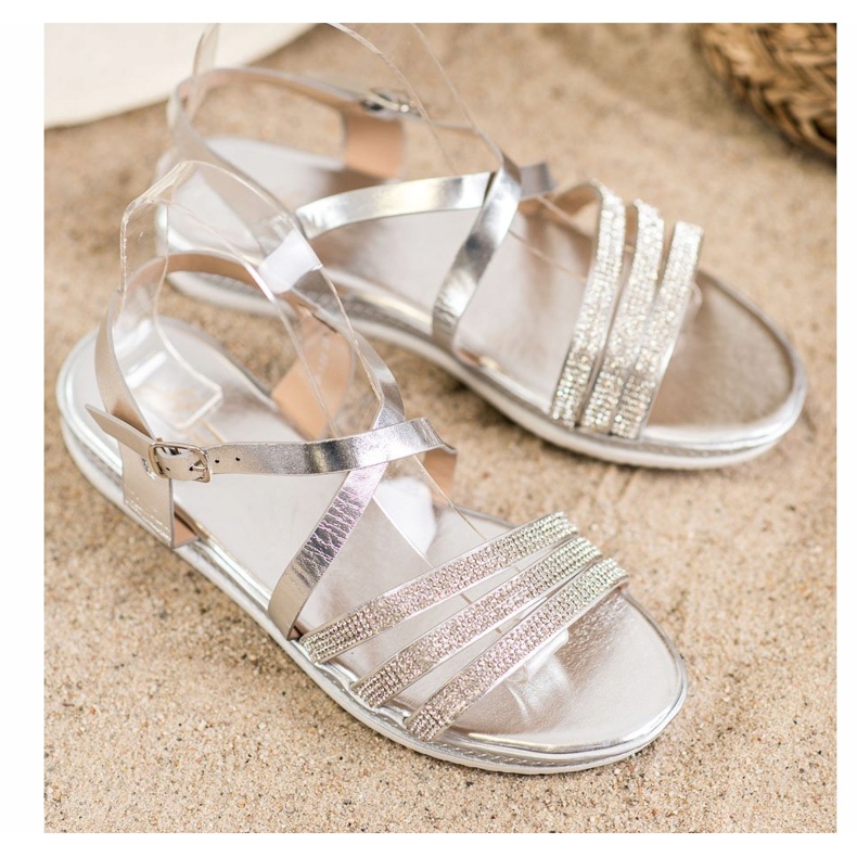 SHELOVET Sandale argintii confortabile gri 2