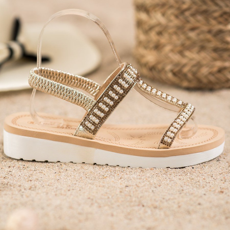 SHELOVET Sandale slip-on cu margele galben 2