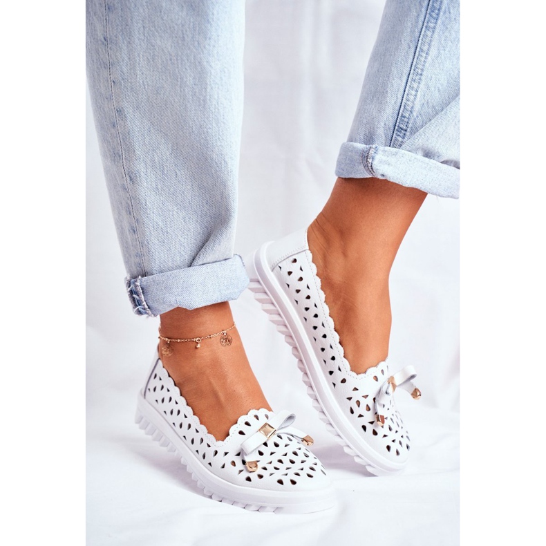 S.Barski Mocasini de damă, piele ajurată LR71515 Murrieta albă 1