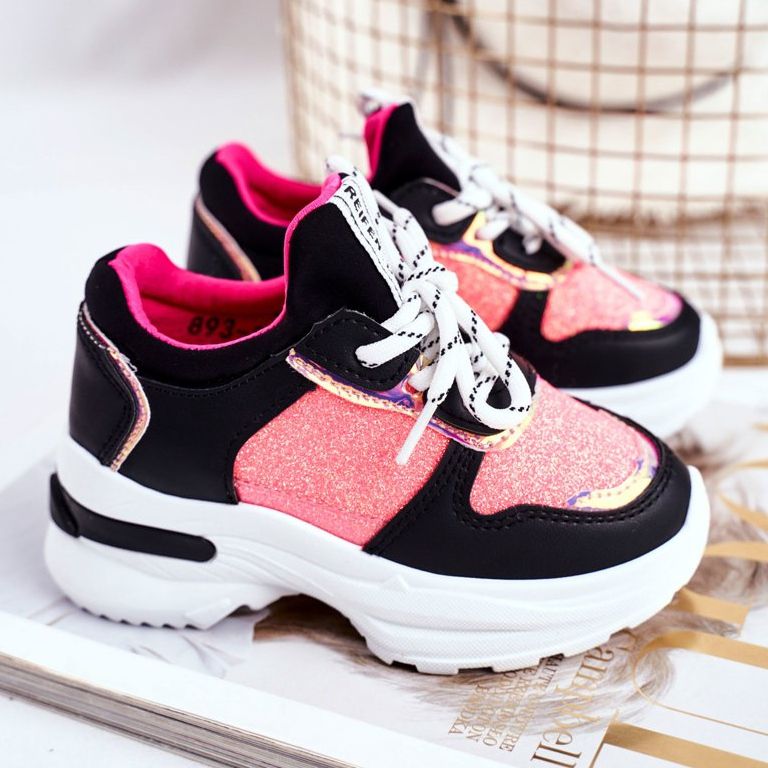 FRROCK Pantofi sport pentru copii negri Matylda cu sclipici negru multicolor 2