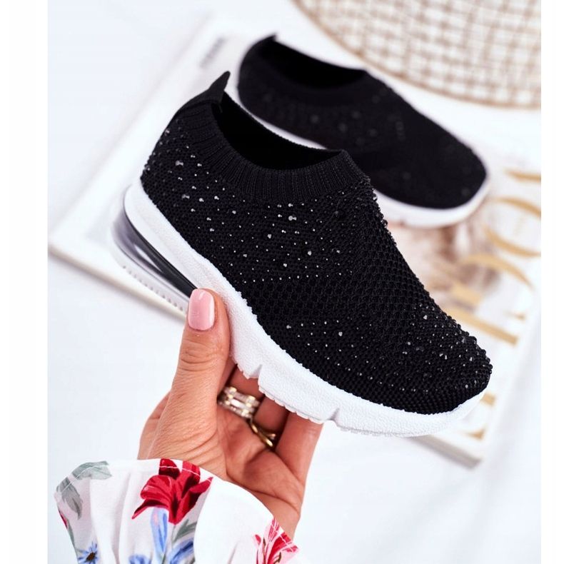 FRROCK Încălțăminte sport neagră Linda pentru copii cu zirconiu cubic negru 2