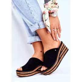 Papuci de Damă din Piele Pe Pană Nicole 2559 Lemonadă Neagră negru 2