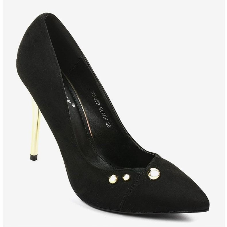 Tocuri înalte clasice negre cu știfturi NE05P negru 2