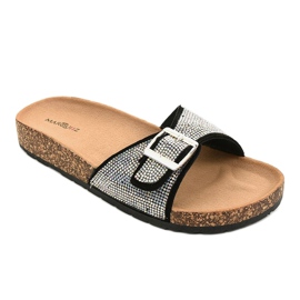 Papuci negri cu talpă de plută L-1032 negru 1 Papuci negri cu talpă de plută L-1032 negru 1