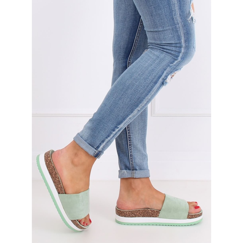 Papuci de culoare acvamarină pentru femei CK184P Verde 2