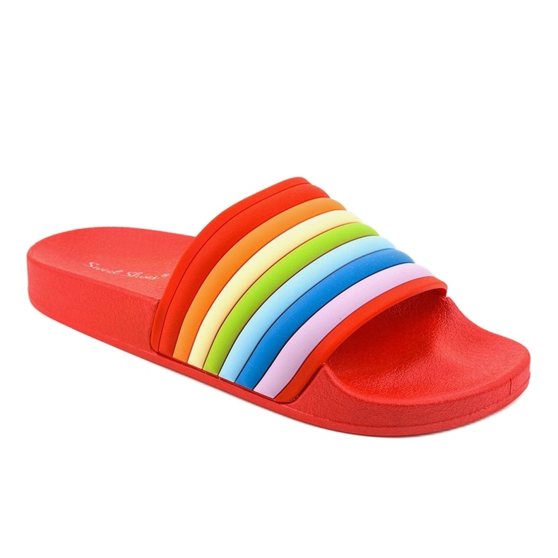 Flip-flops roșii cu curcubeu 2456-3 multicolor 1