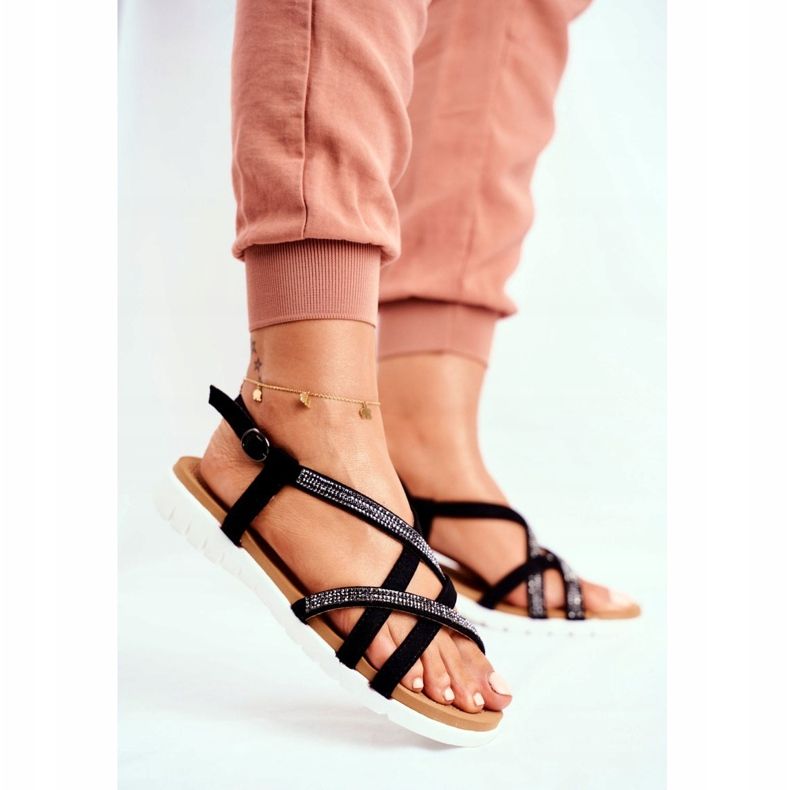 Sandale de damă Lu Boo Cu zirconiu cubic 406-6 Feen negru 2