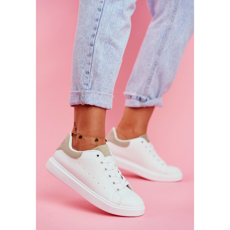 SEA Încălțăminte sport de damă albă cu toc verde Milly 2