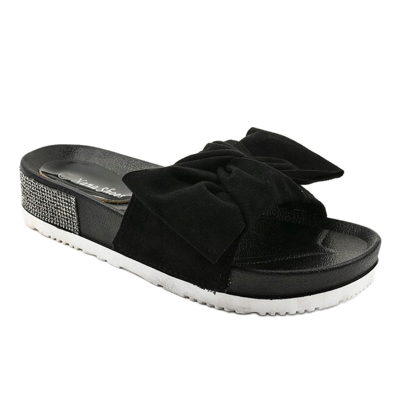 Papuci casual negri cu funda LW-10 negru 1 Papuci casual negri cu funda LW-10 negru 1