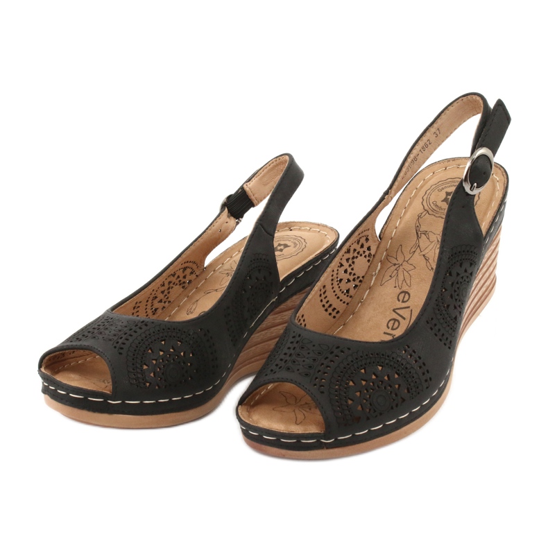 Evento Sandale confortabile cu pană 20SD98-1862 negru 2