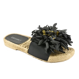 Flip-flops negri cu espadrile cu flori CD-1831 negru 1 Flip-flops negri cu espadrile cu flori CD-1831 negru 1