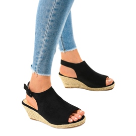 Sandale cu toc espadrile negre F3303 negru 1