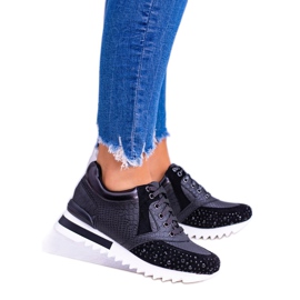 Pantofi sport de damă negri cu paiete Lu Boo Infinitiale negru 2