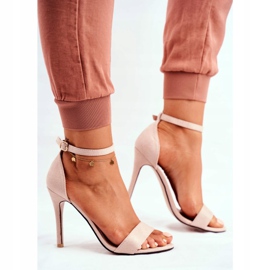 PS1 Sandale de damă pe toc înalt Eco-piele de căprioară Bej Liberty 2