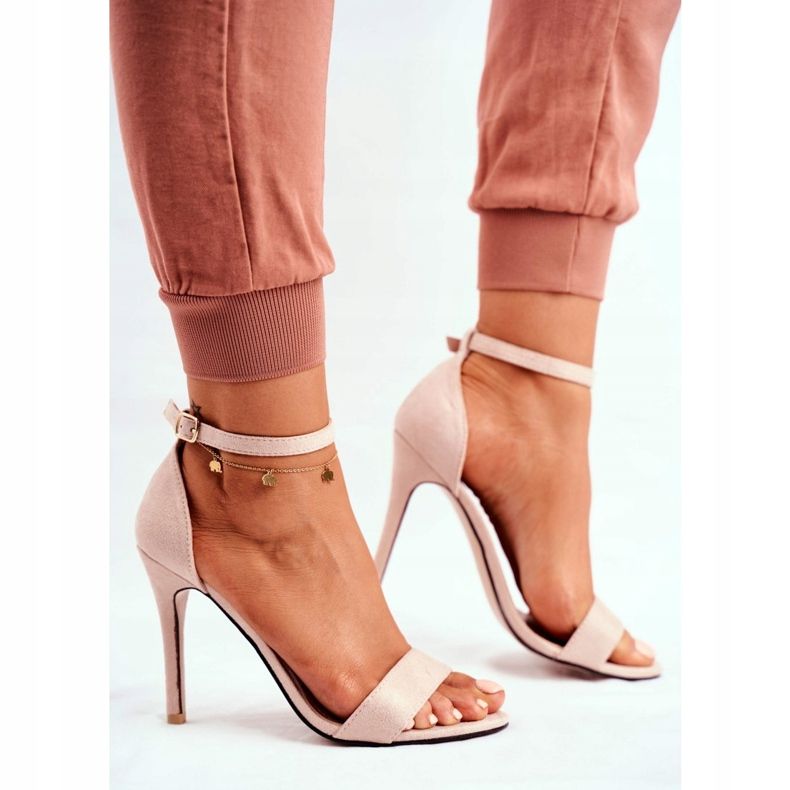 PS1 Sandale de damă pe toc înalt Eco-piele de căprioară Bej Liberty 2