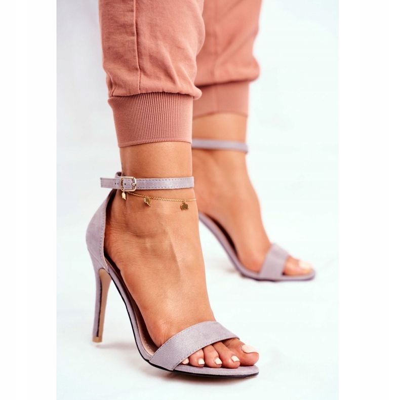 PS1 Sandale de damă pe toc înalt Eco-piele de căprioară gri Liberty 2