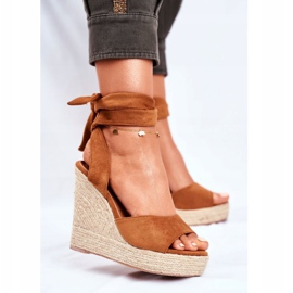 PS1 Sandale de damă pe pană legată Camel Belleza maro 1