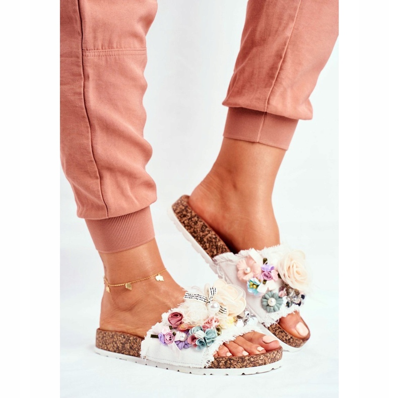 PS1 Papuci De Damă Cu Flori Enrissa Albă multicolor 1