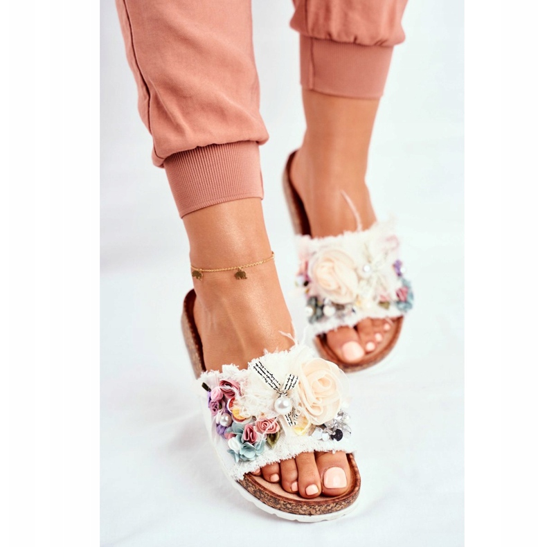 PS1 Papuci De Damă Cu Flori Enrissa Albă multicolor 2