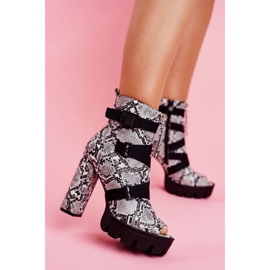 PS1 Cizme de damă pentru bărbați cu toc deschis, piele de șarpe Gladios negru gri 1