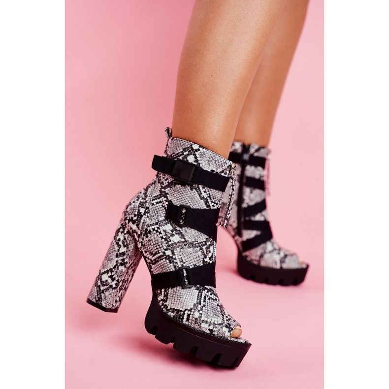 PS1 Cizme de damă pentru bărbați cu toc deschis, piele de șarpe Gladios negru gri 1