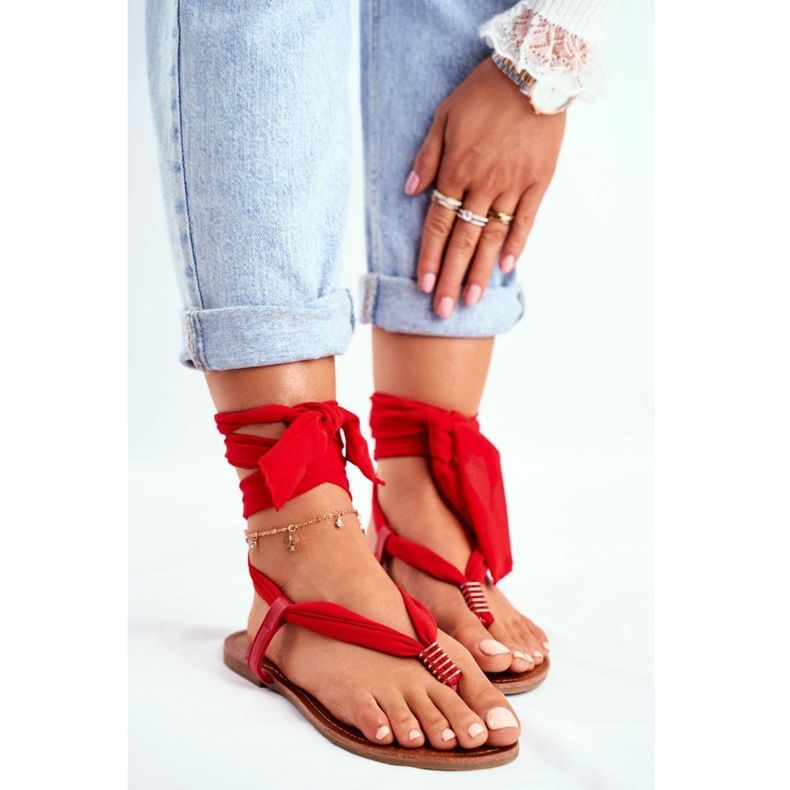 FS1 Sandale de damă Flip-flops Tied Red Derryl roșu 1