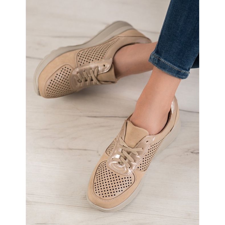 Comer Adidași ajurati pe Paltform maro galben 1