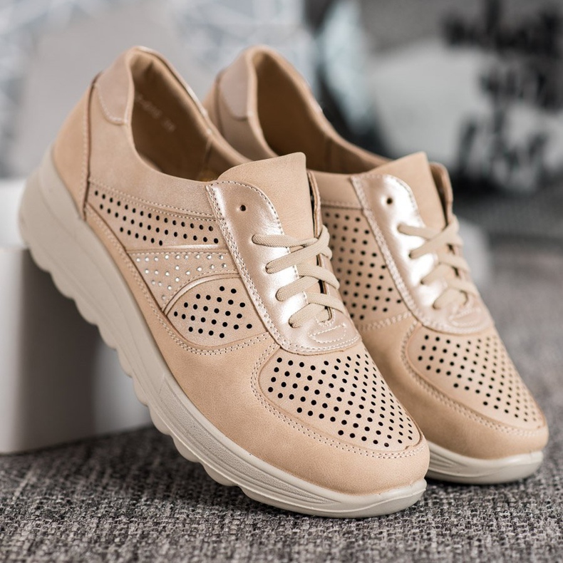 Comer Adidași ajurati pe Paltform maro galben 2