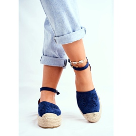 PS1 Espadrile pentru femei pe platforma de in albastru maro Palermo albastru marin 2
