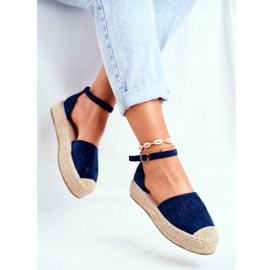 PS1 Espadrile pentru femei pe platforma de in albastru maro Palermo albastru marin 3