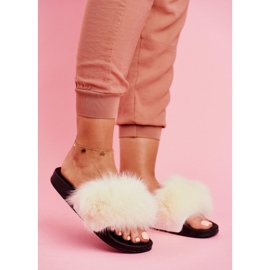 SEA Papuci de damă cu blană albă Belmondo negru 1