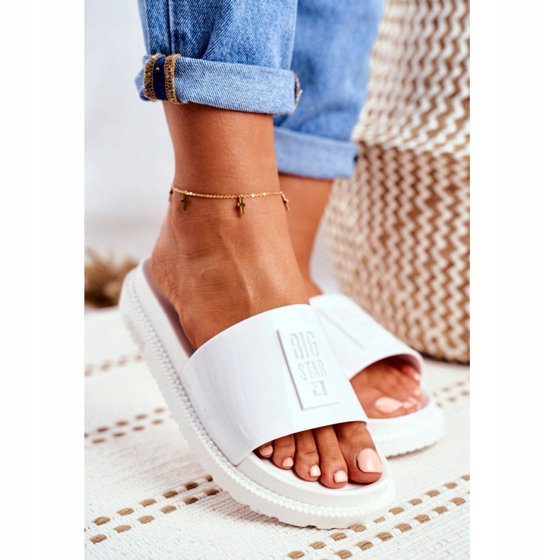 Papuci de casă Big Star pentru femei pe platformă alb FF274812 1