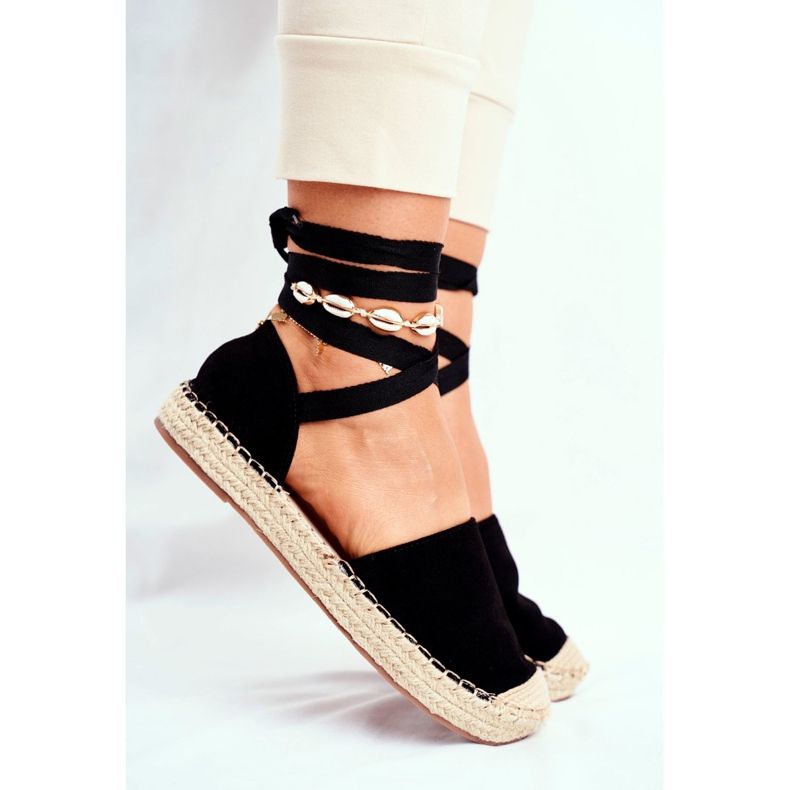 SEA Espadrile pentru femei, legate cu in, Bonjour negru 2
