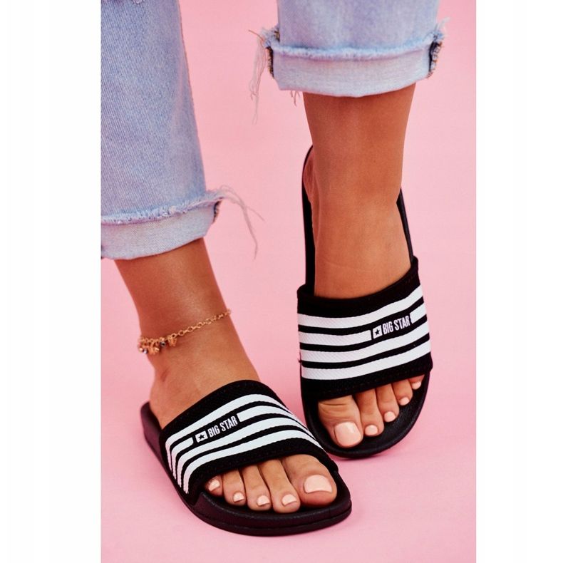 Papuci de damă Big Star Black FF274A353 alb negru 2