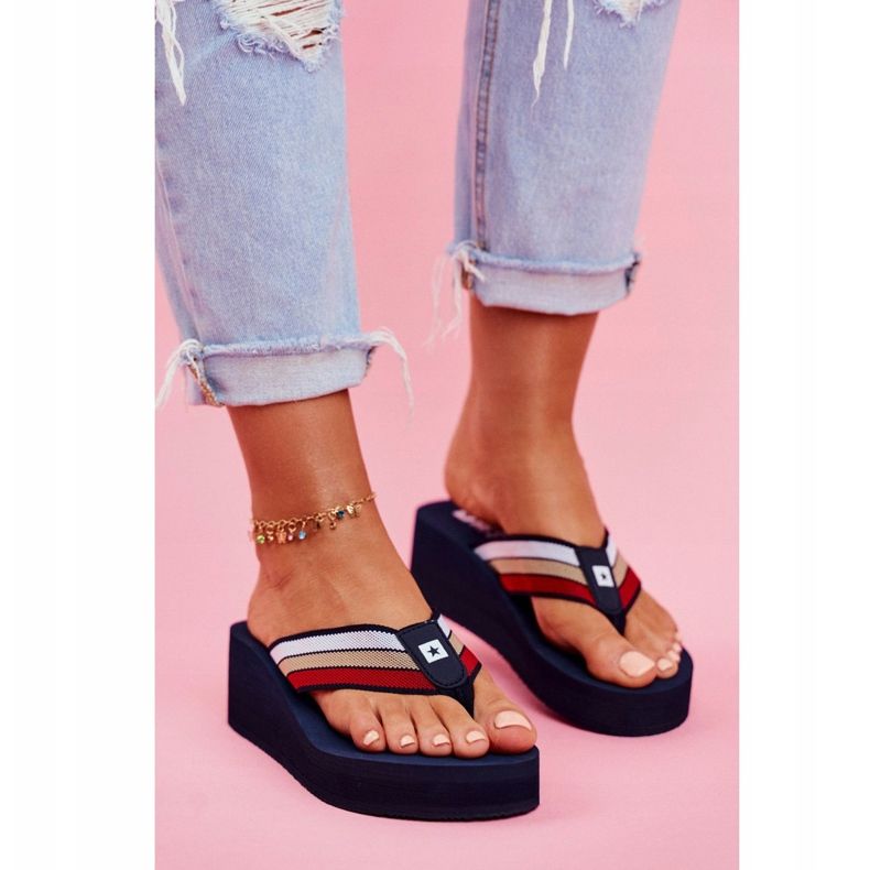 Papuci de damă Flip-flops Big Star on a wedge Blue Navy FF274A301 albastru marin 2