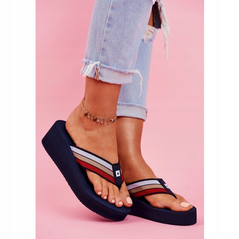 Papuci de damă Flip-flops Big Star on a wedge Blue Navy FF274A301 albastru marin 1