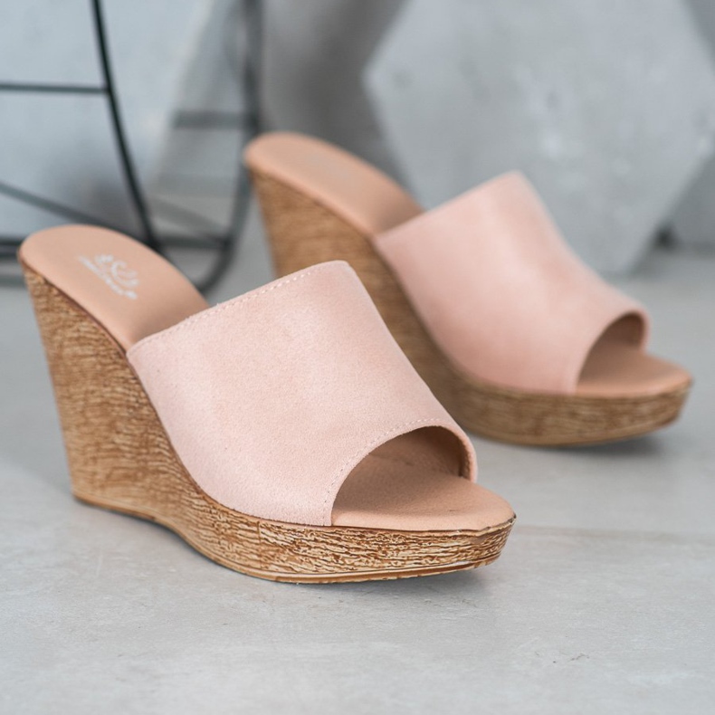 Small Swan Papuci din piele de căprioară ușoară roz 2