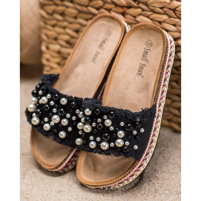 Small Swan Papuci Pe Platforma Cu Perle negru 1